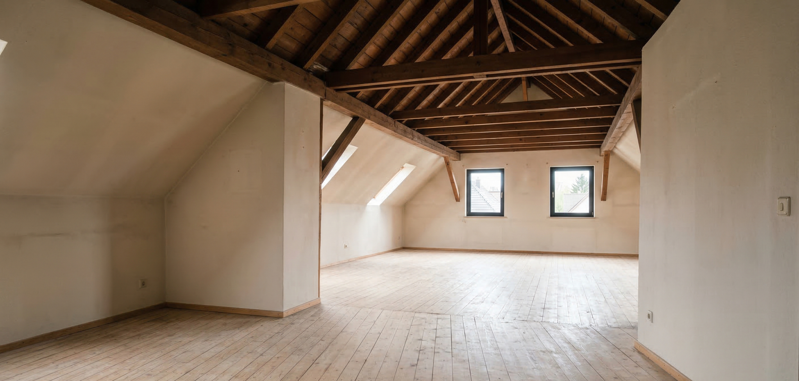 Speicherräumung in Duisburg mit leerem sauberem Dachboden nach professioneller Entrümpelung