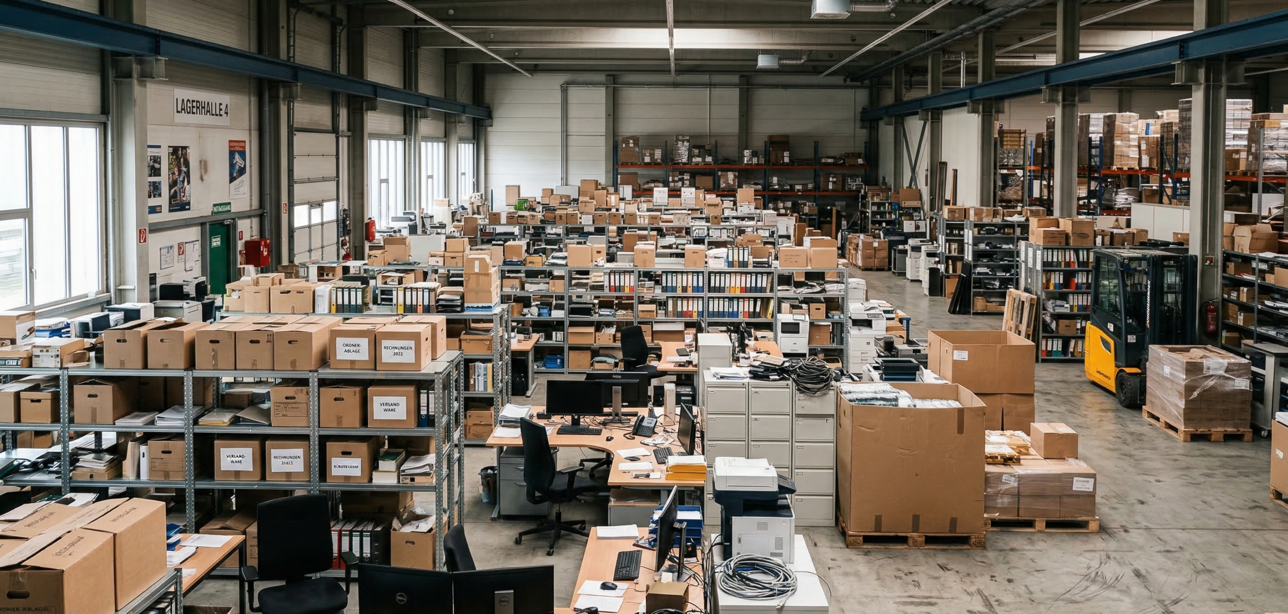 Firmenräume vor kompletter Firmenauflösung mit Büromobiliar und Betriebsinventar