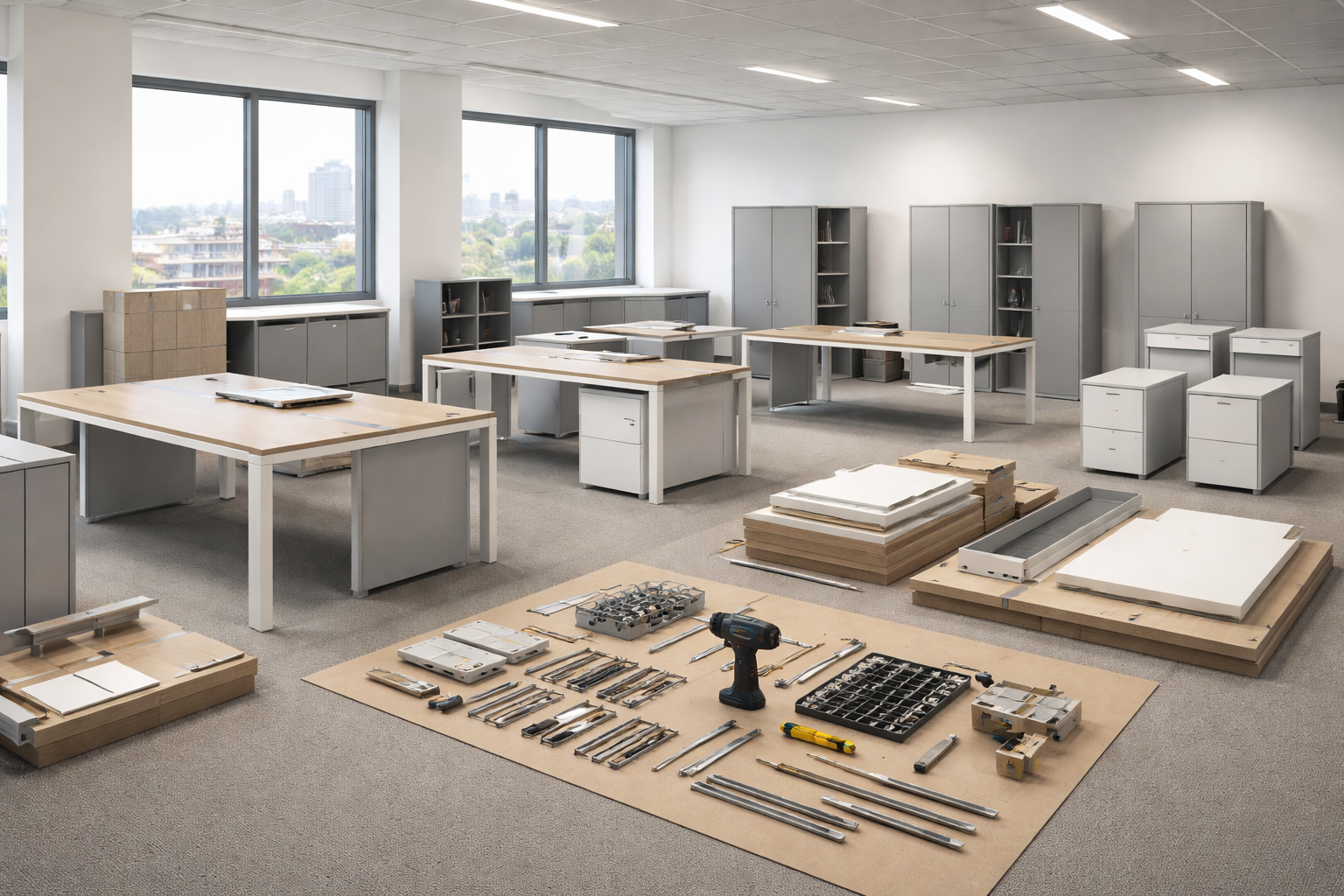 Gewerbliche Möbelmontage in Düsseldorf mit organisiertem Abbau und Wiederaufbau von Büroeinrichtung