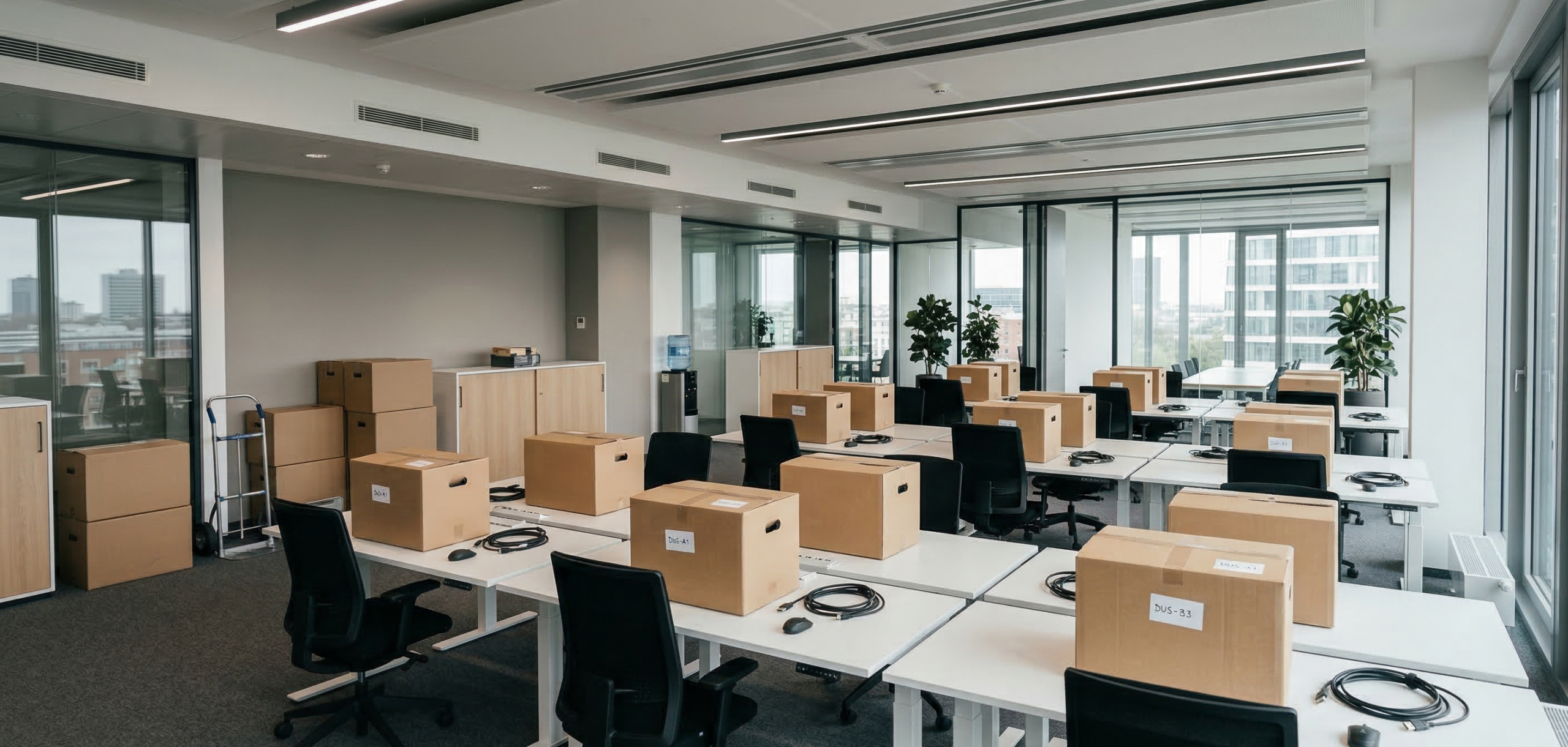 Firmenumzug in Düsseldorf mit organisiertem Wechsel von Büro- und Arbeitsflächen